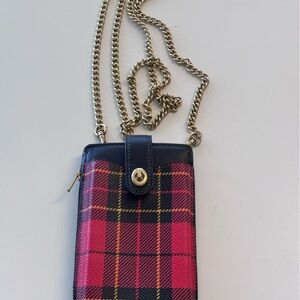 Coach Red/Plaid Chain Crossbody Phone Case